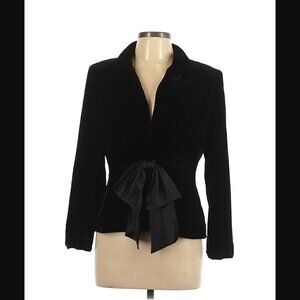 Luisa Spagnoli Italian Blazer Jacket S 44 Velvet Ribbon Bow Vintage Silk Black